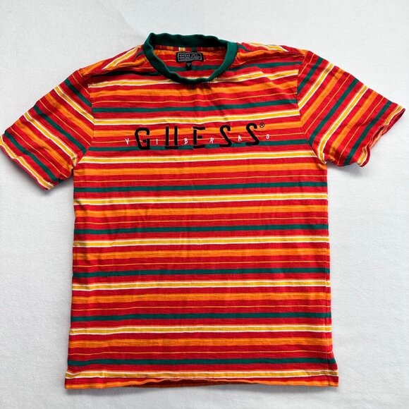 Guess x J Balvin Mens Vibras Striped Cotton T Shirt Size XS Multicolor Red - Picture 1 of 11